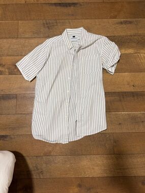 Topman White Short-Sleeve Button-Down Shirt with Gray Stripes